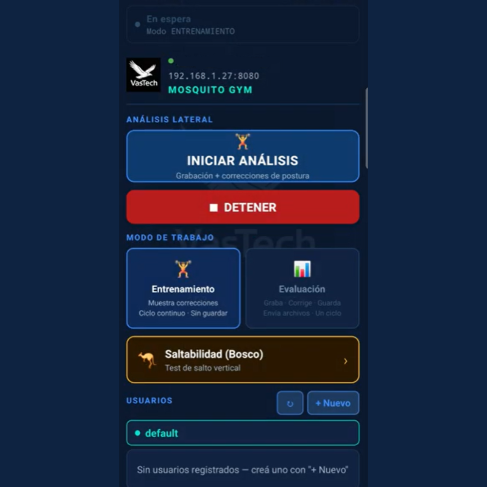 Pantalla principal de la aplicación Mosquito Gym y Bosco